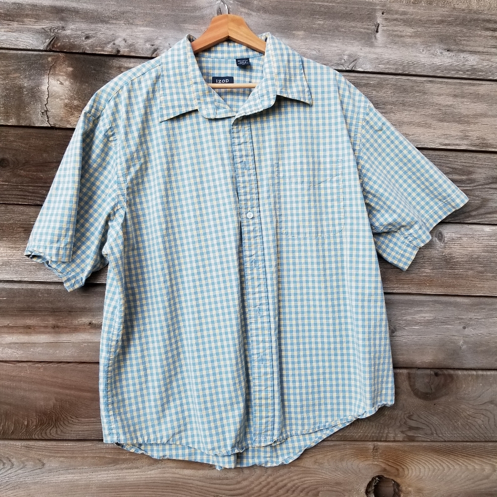 Izod XL Men's Button Up Shirt, Yellow and Blue Stripe
